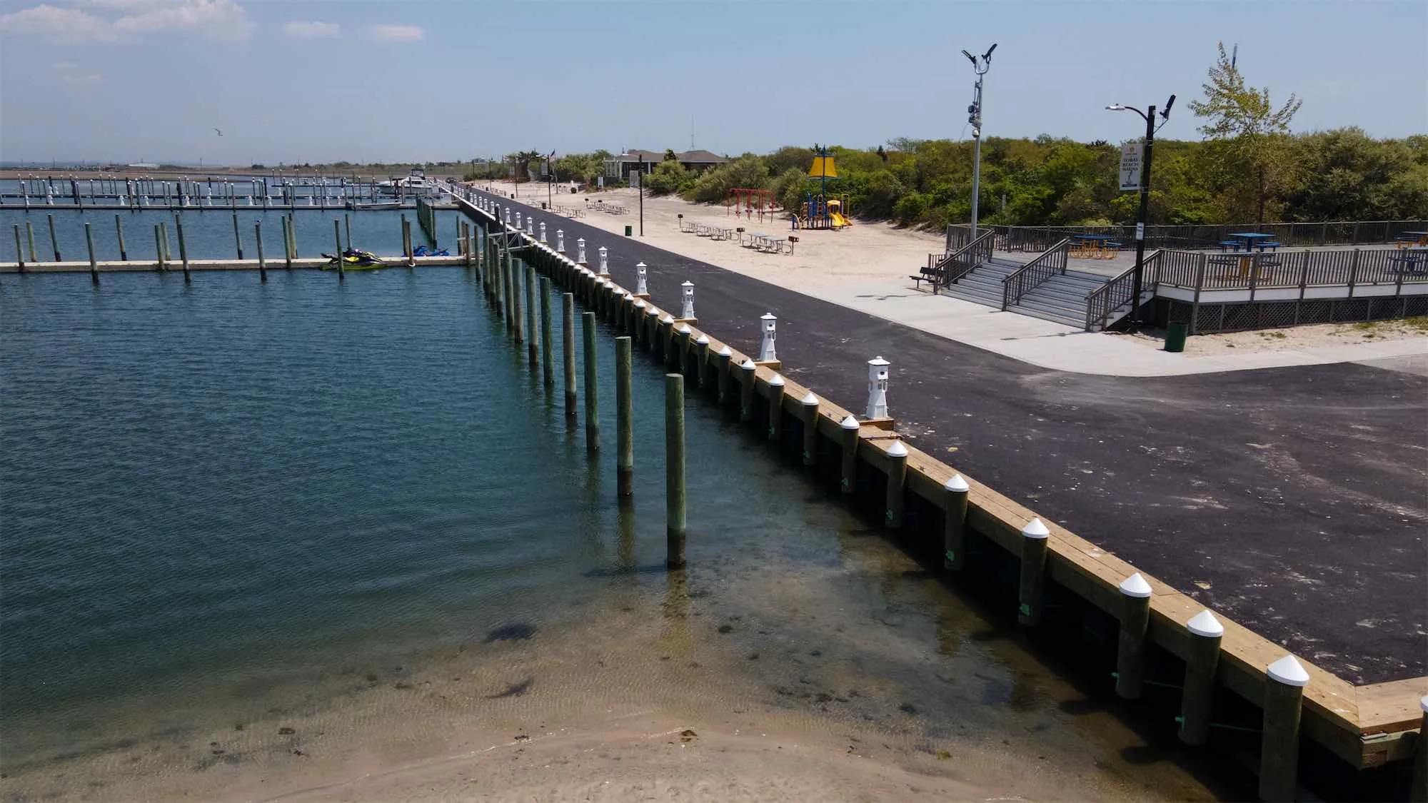The rebuilt bulkhead at Tobay Beach marina for the Town of Oyster Bay
