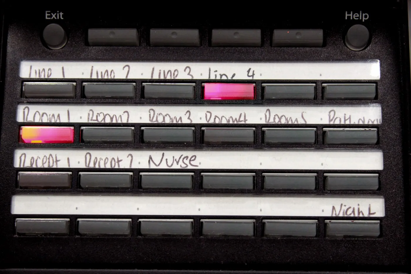 Business phone console with labeled line buttons