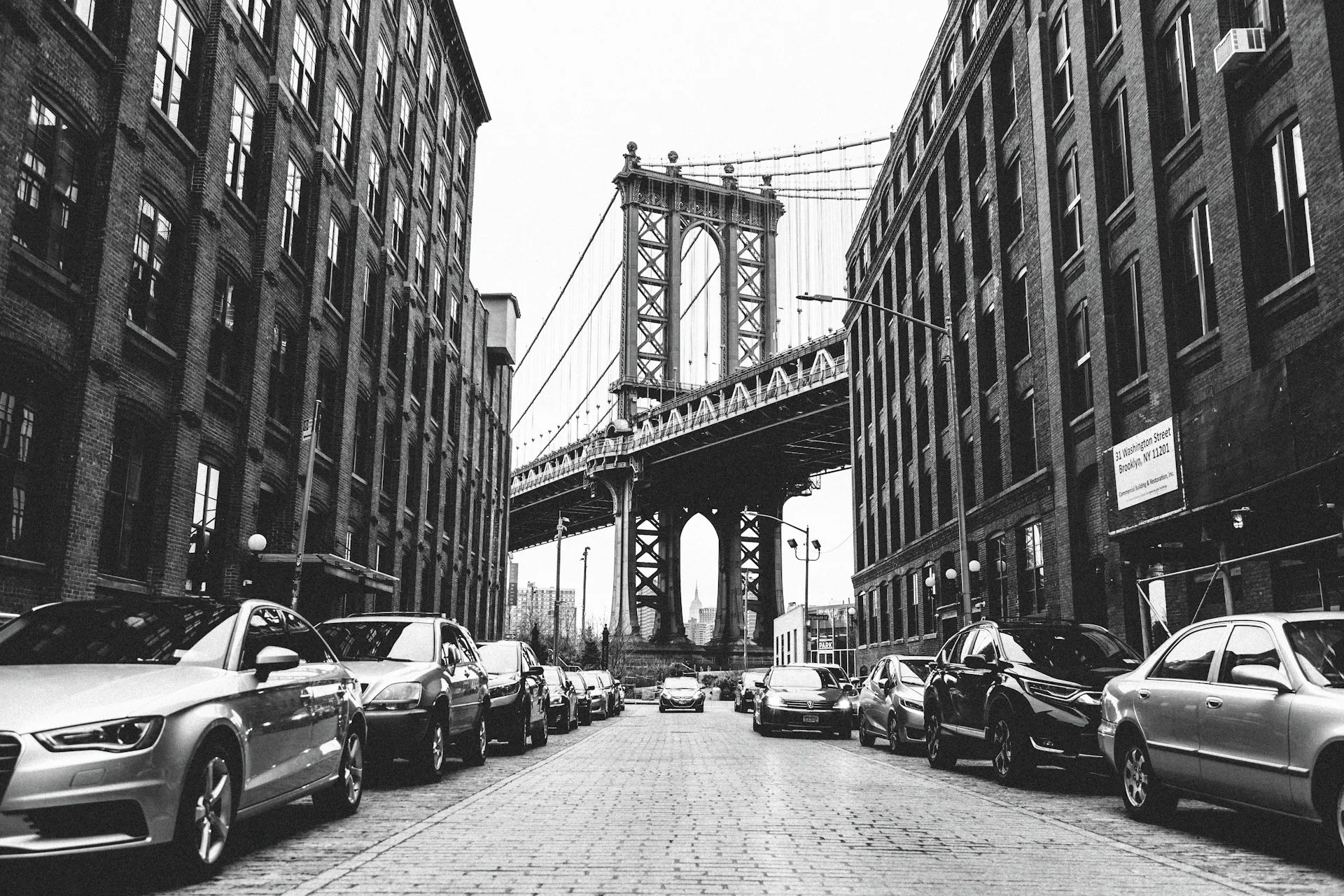 Brick industrial buildings in DUMBO, Brooklyn