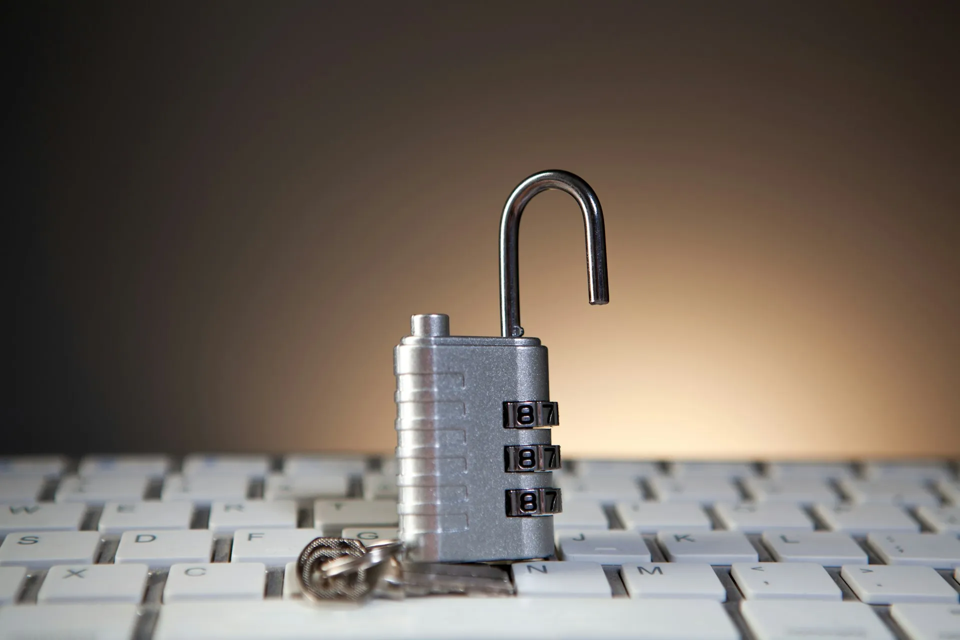 Padlock on a computer keyboard
