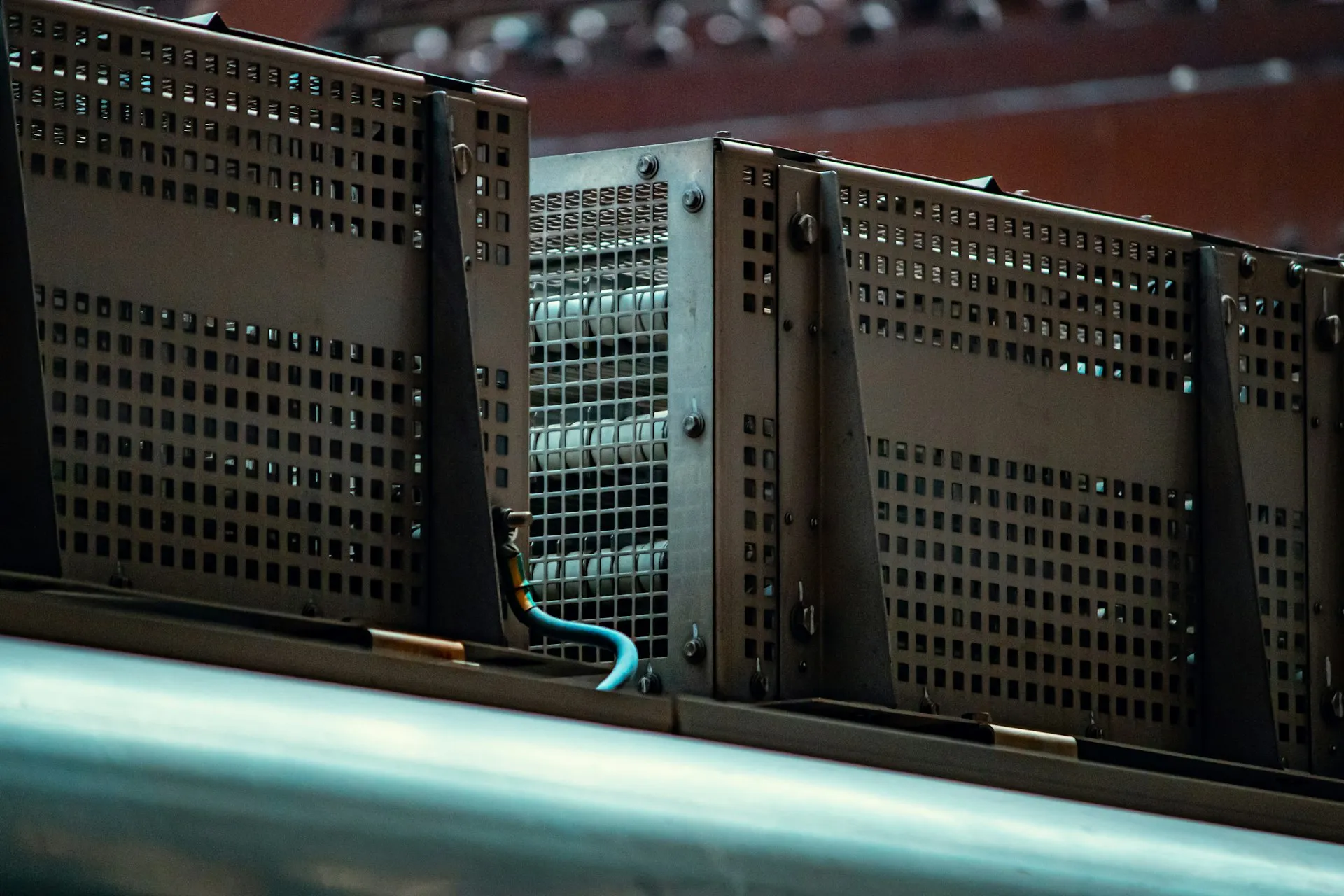 Row of rack-mounted servers hosting centralized virtual desktops