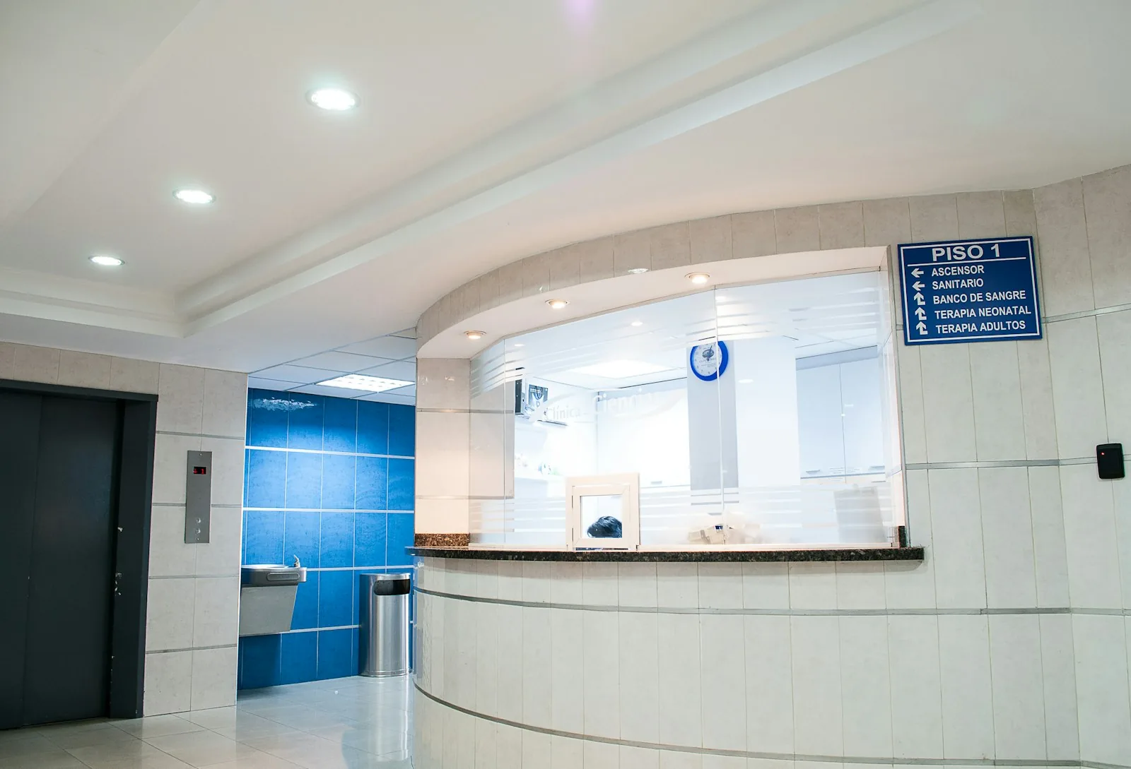 Bright hospital reception desk